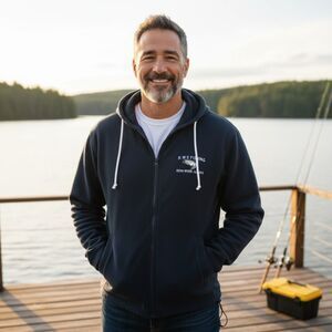 RW's Fishing Kenai River Alaska Hooded Full Zip Sweatshirt Navy M